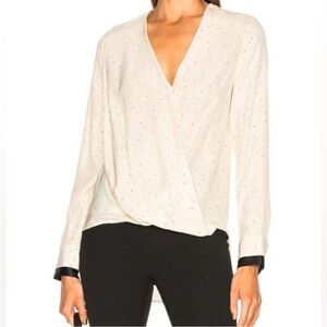 Rag & Bone Cream and Black Victor Long Sleeve Blouse, 100% Silk, Size XS